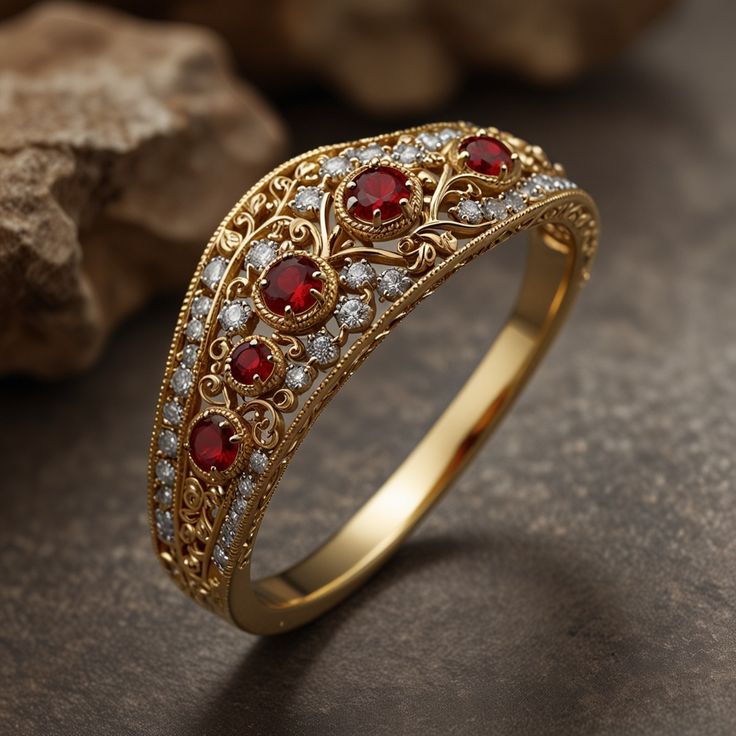 Red & Zirconia Hollow Exotic Ring