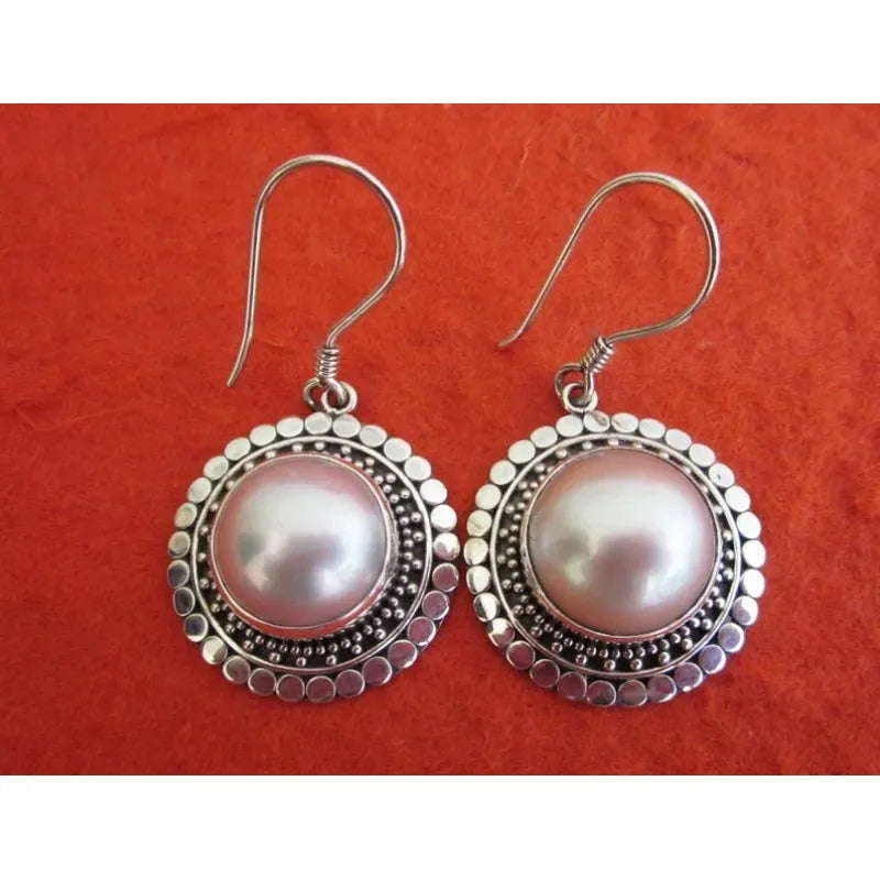 Vintage Inlaid Silver Pearl Earrings