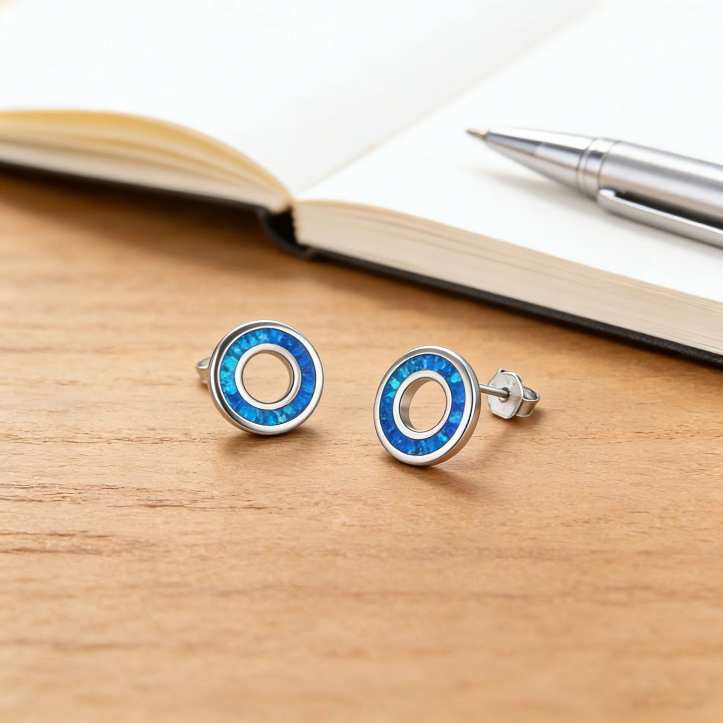 Blue Opal Circle Earrings
