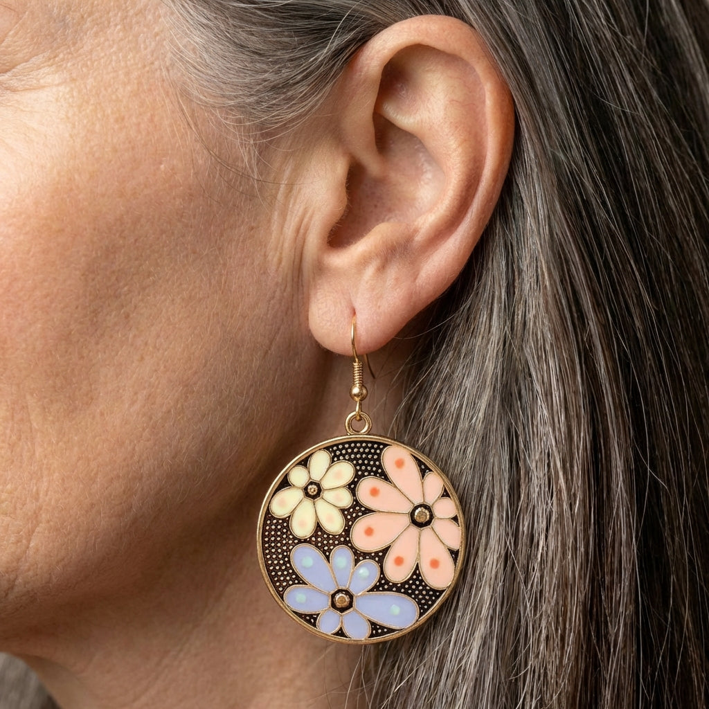 Bohemian Enamel Flower Earrings