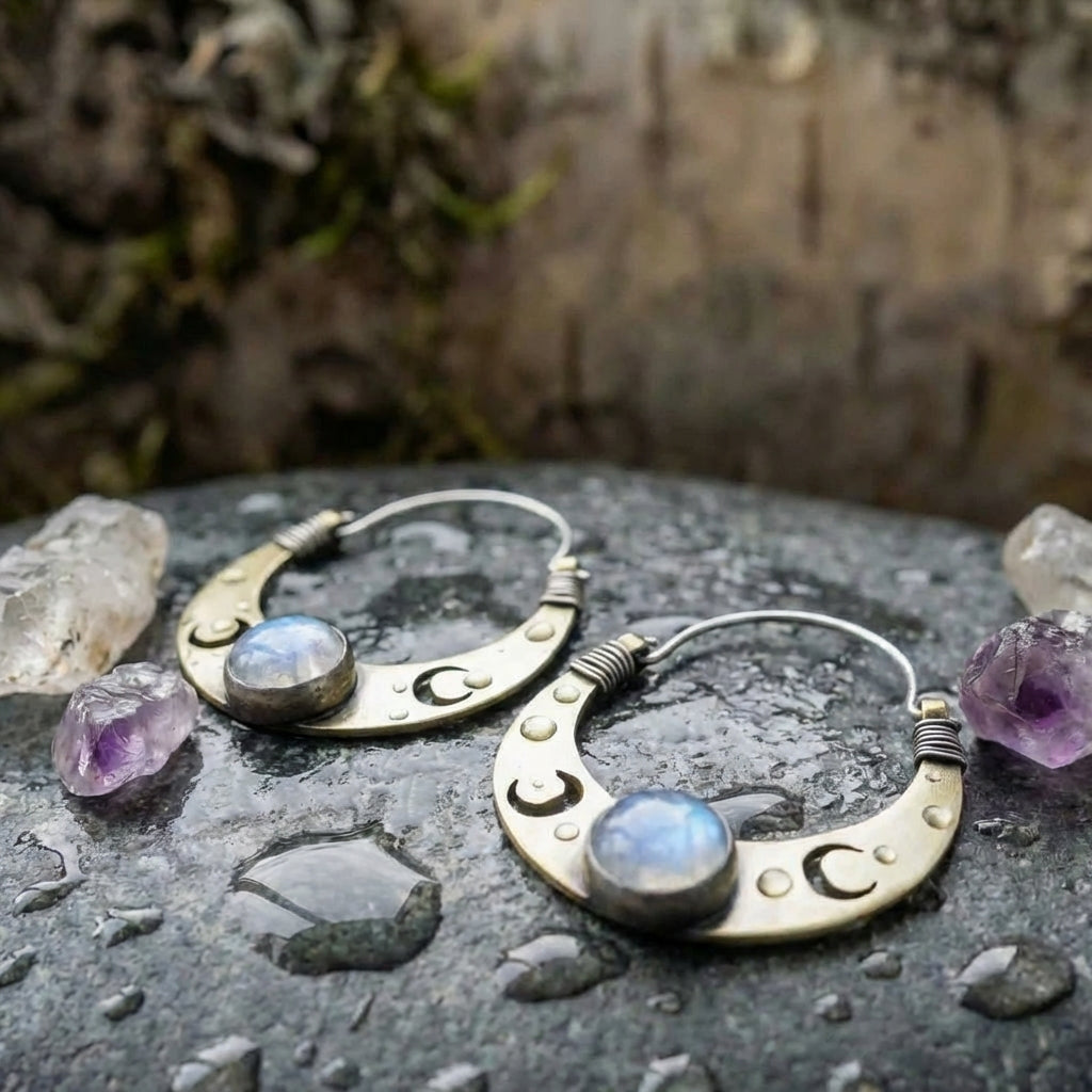 Bohemian Moon Stone Earrings