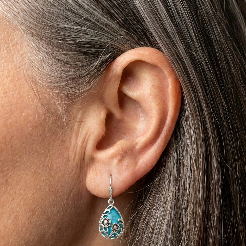 Bohemian Turquoise Flower Earrings