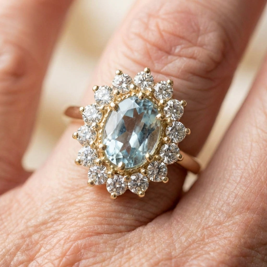 Elegant Aquamarine Halo Ring