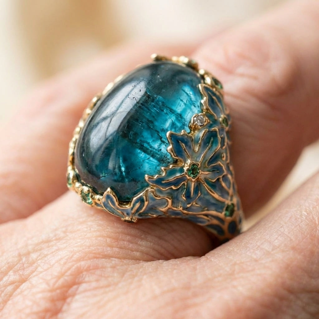 Elegant Blue Stone Flower Ring