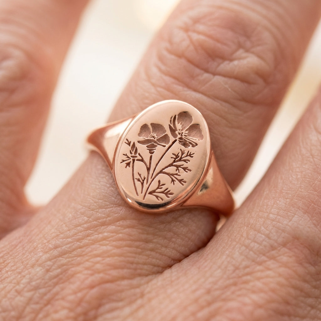 Elegant Botanical Oval Ring