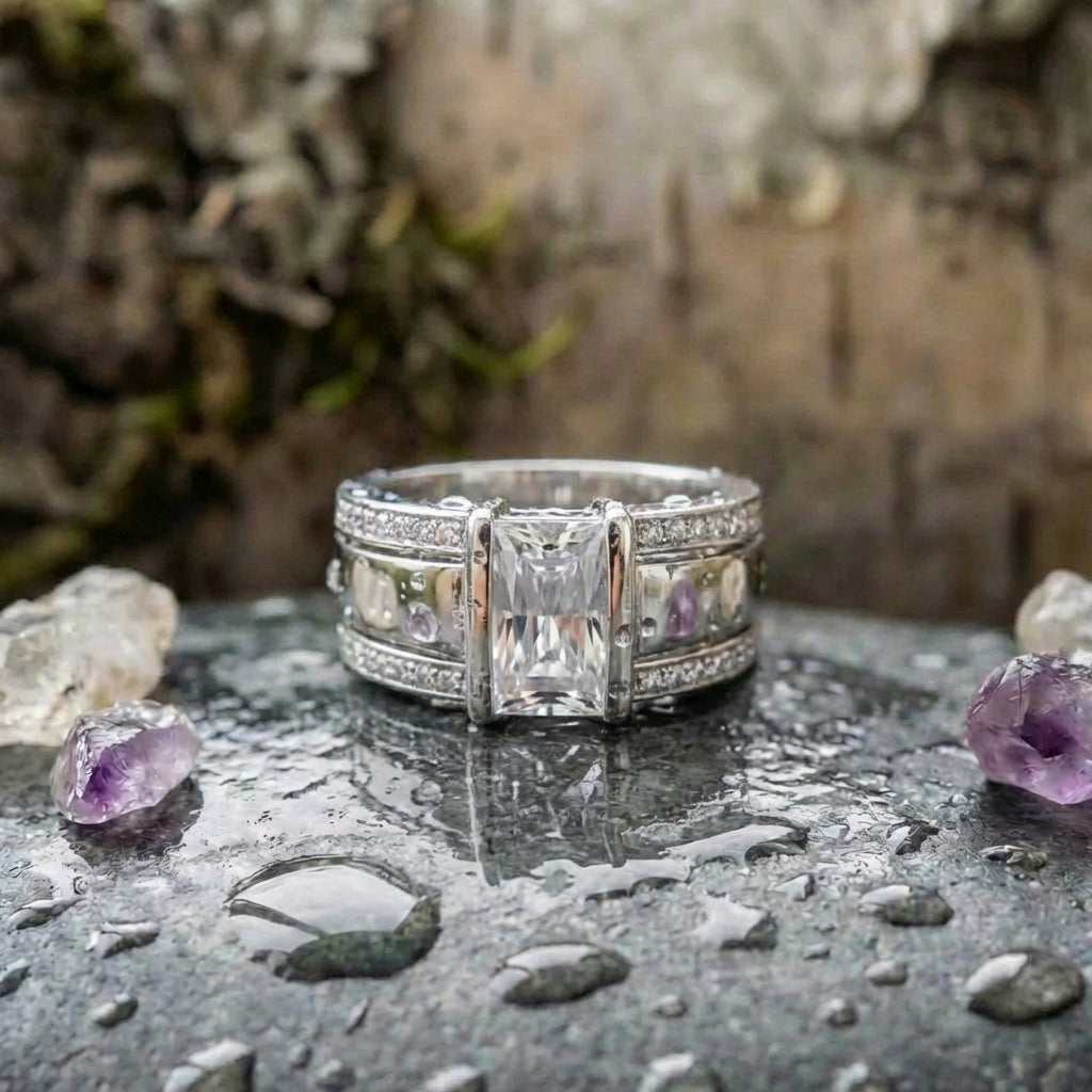 Elegant Crystal Geometric Ring