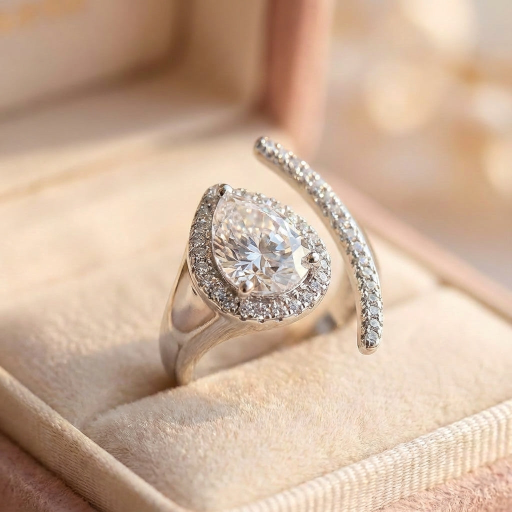 Elegant Crystal Teardrop Ring