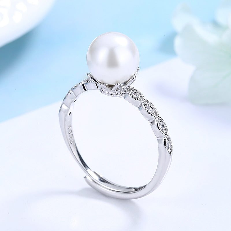 Elegant Crystal Vine Pearl Ring
