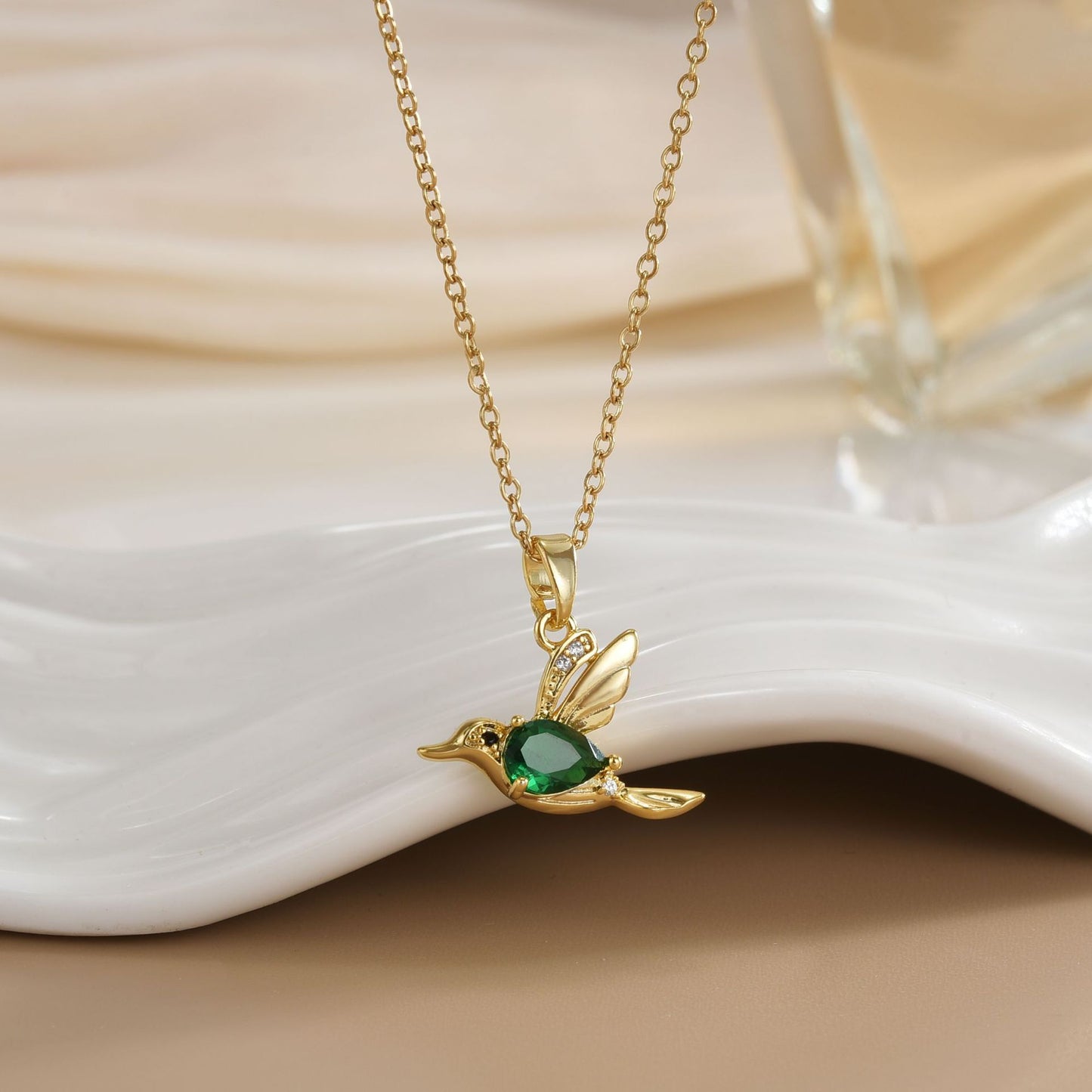 Elegant Emerald Bird Necklace