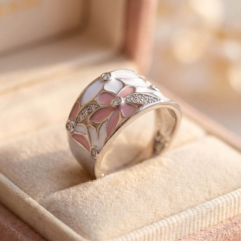 Elegant Floral Enamel Ring
