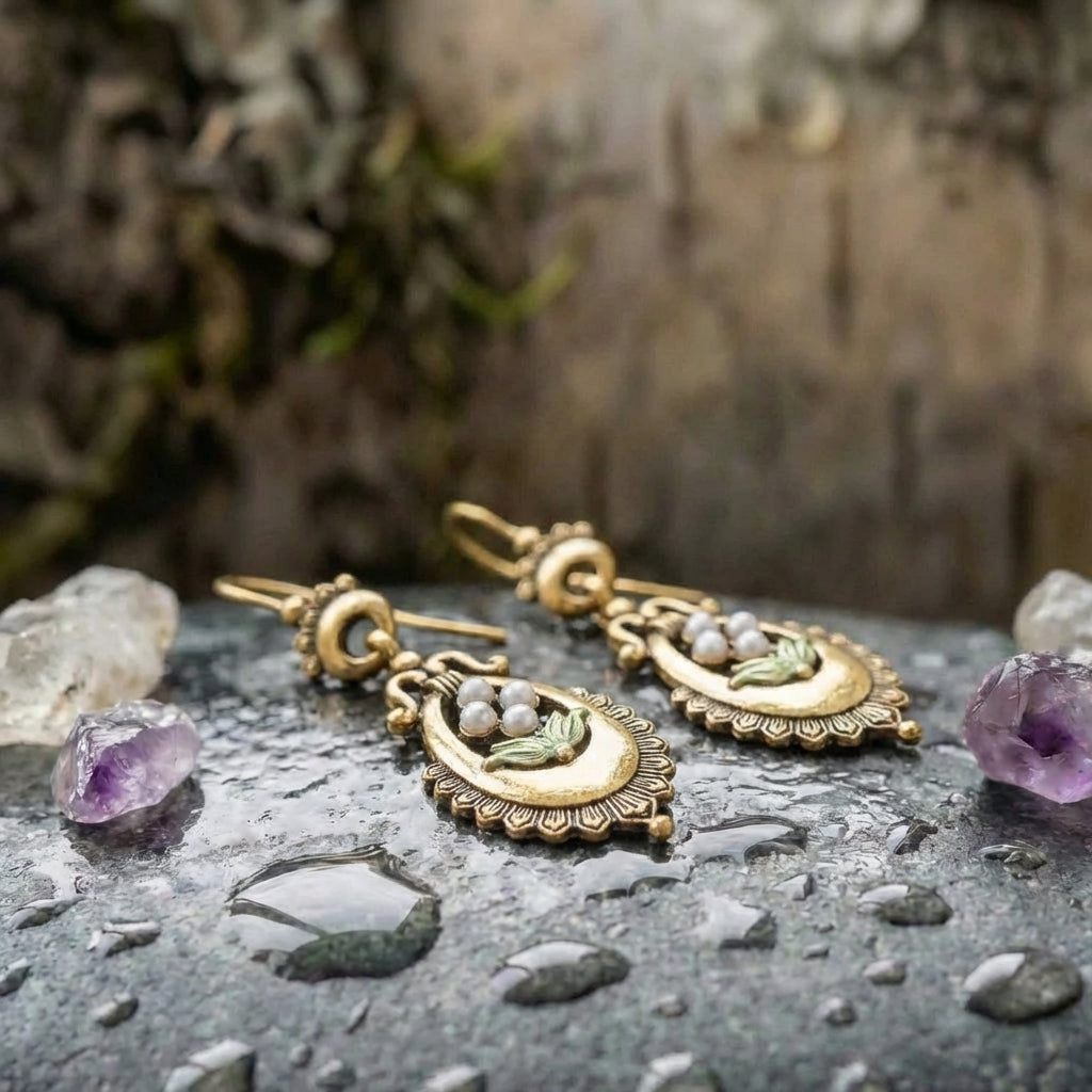 Elegant Gold Pearl Earrings