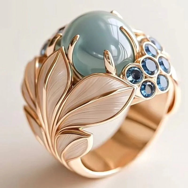 Elegant Jade Floral Ring