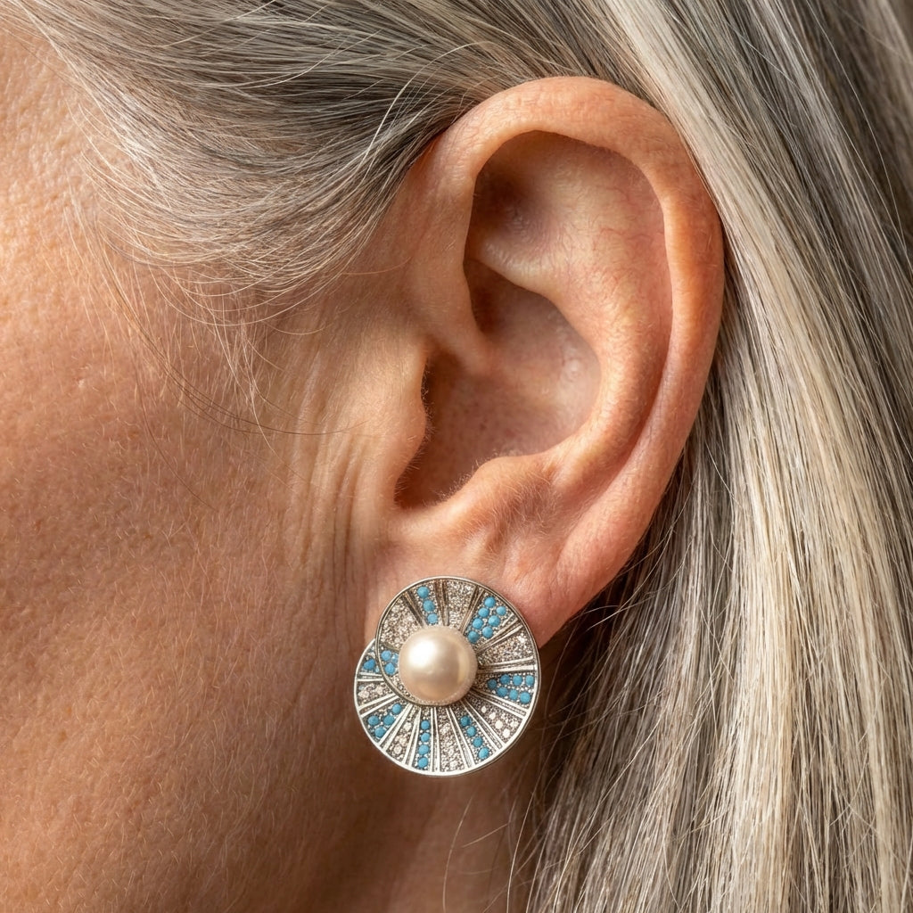 Elegant Pearl Blue Earrings