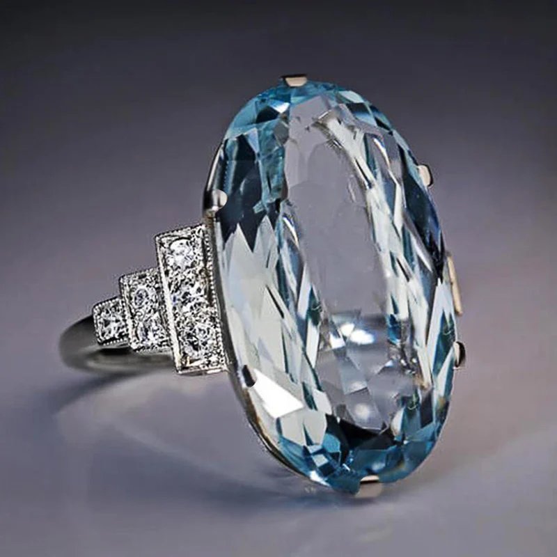 Elegant Sky Blue Oval Ring