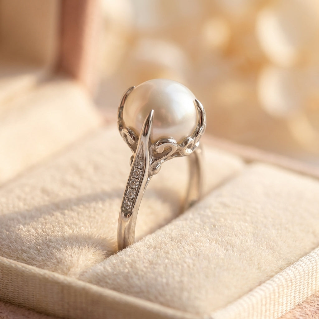 Exquisite Crystal Pearl Silver Ring