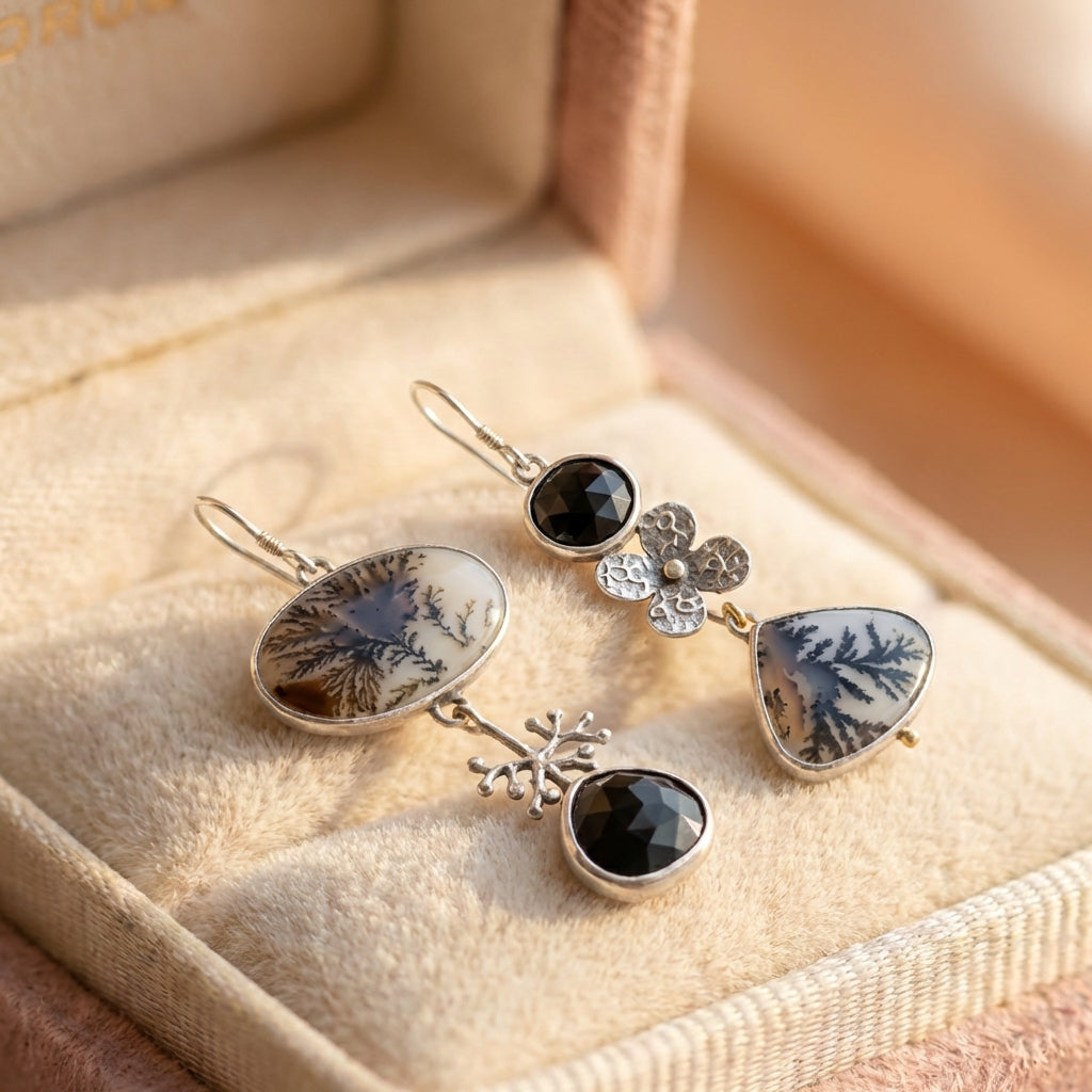 Vintage Dendritic Quartz Earrings