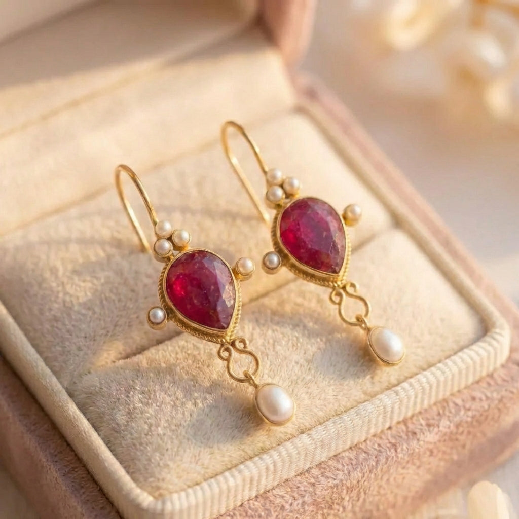 Vintage Ruby Pearl Earrings