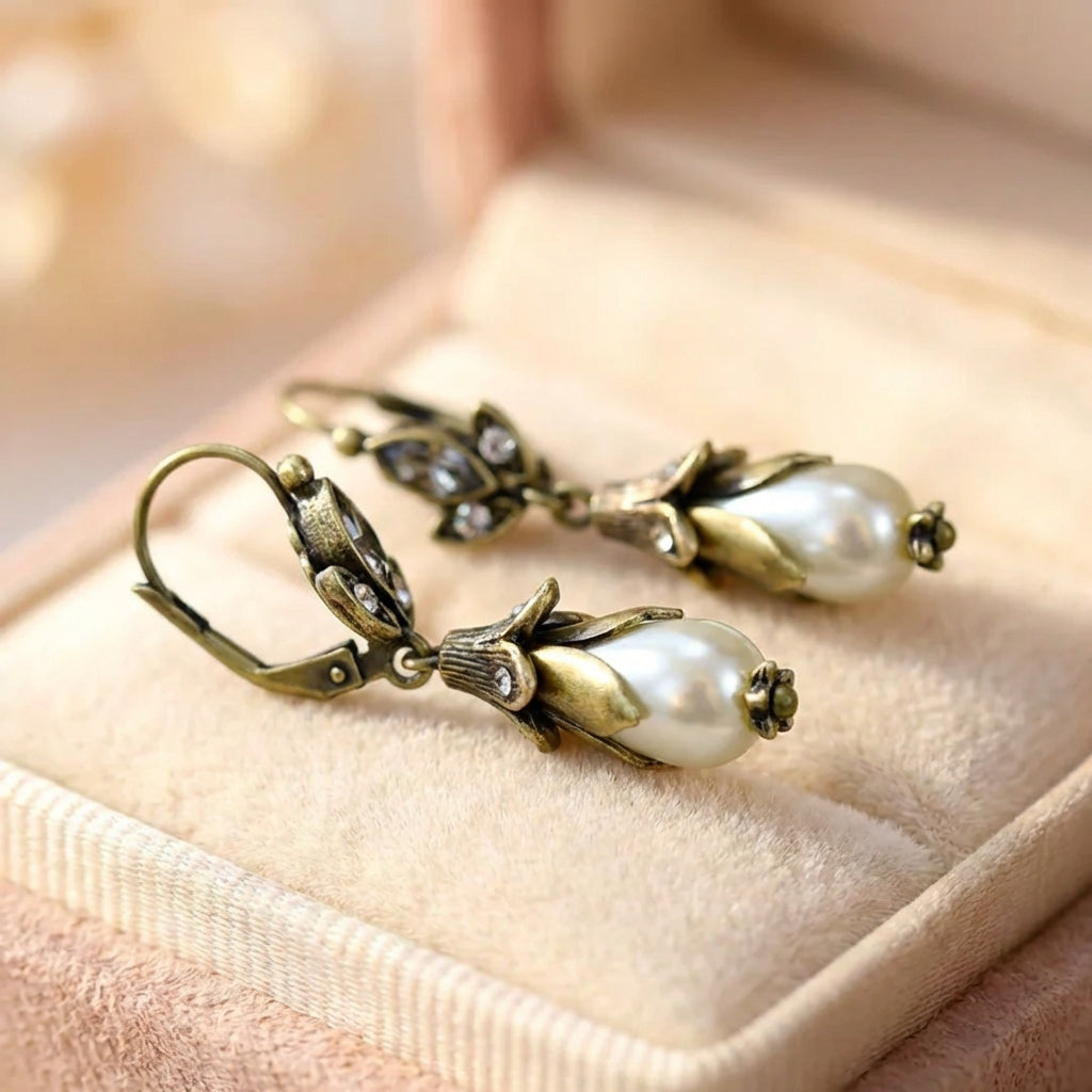 Vintage Pearl Dangling Floral Earrings