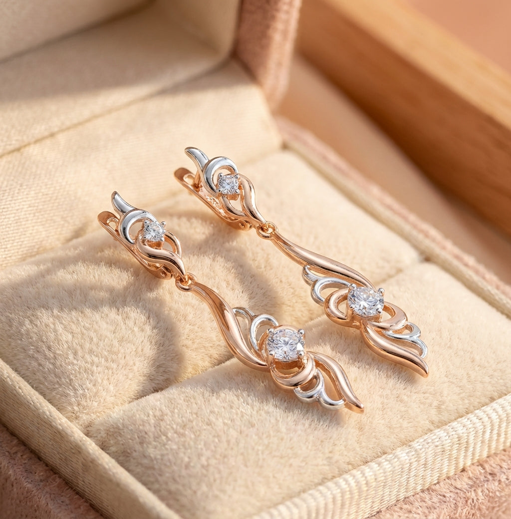 Vintage Flower Shape Drop Rose Gold Earrings