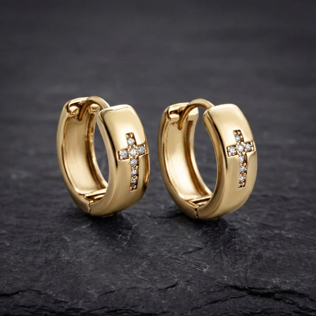 Vintage Zirconia Cross Gold Earrings