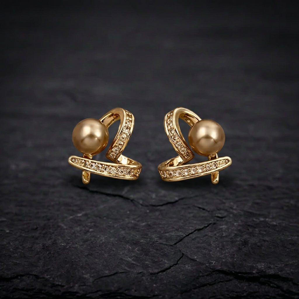 Elegant Heart Champagne Pearl Earrings