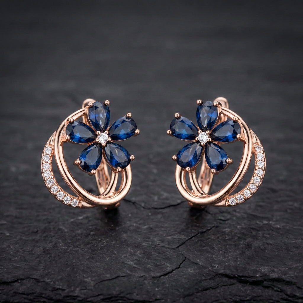 Blue Natural Zircon Flower Earrings