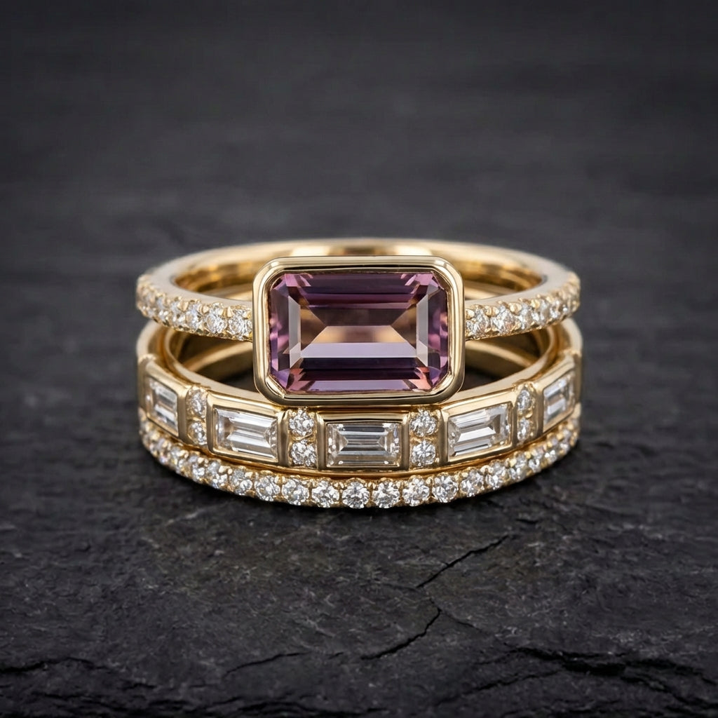 Vintage Bright Glass Ring Set