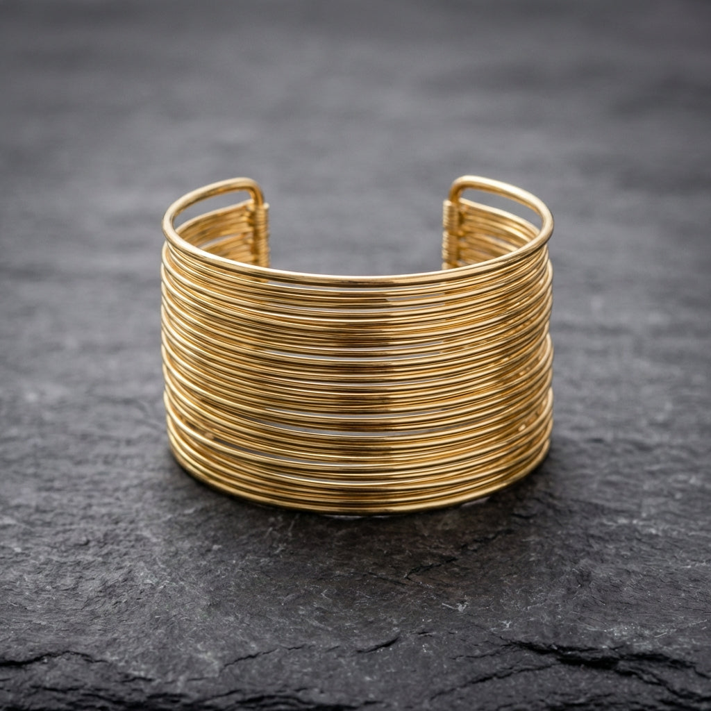 Gold Coil Wire Cuff Open Bracelet