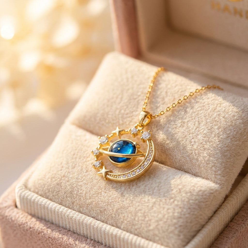 Gold Dream Starry Sky Planet Pendant Necklace