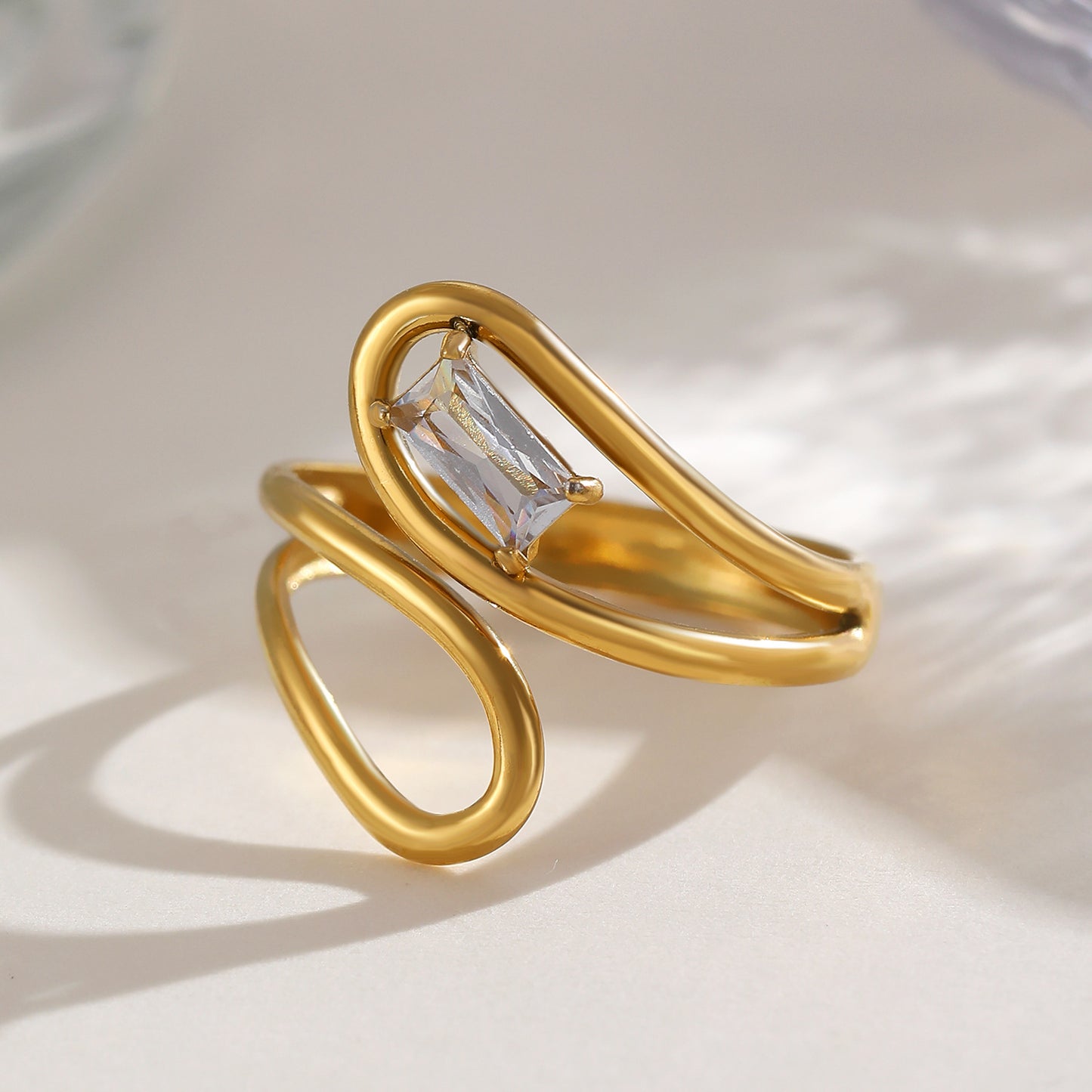 Modern Gold Crystal Ring