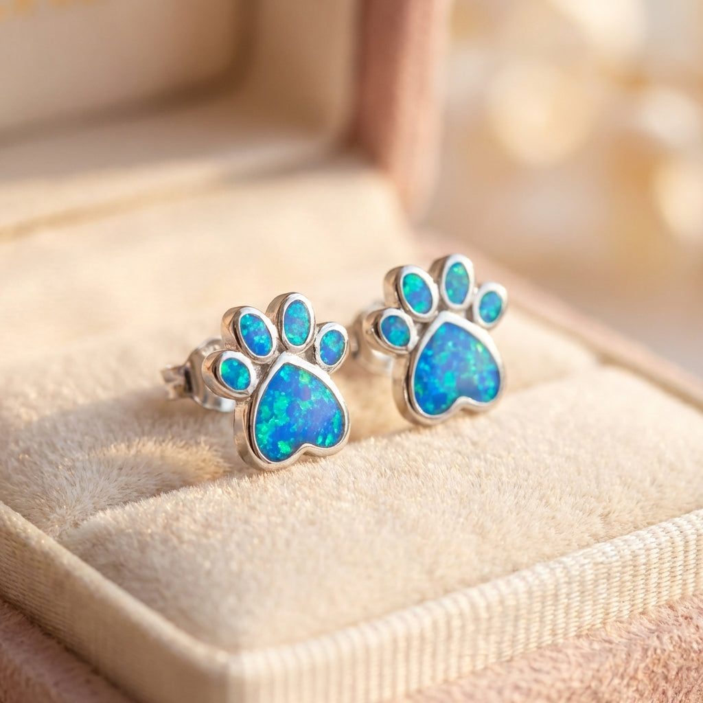 Oceanic Paw Necklace + Earrings Set In Blue Opal And Silver