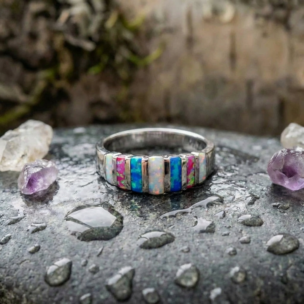 Rainbow Opal Silver Ring