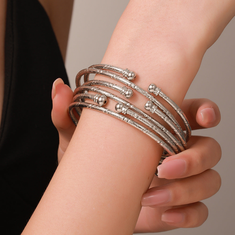 Textured Silver Bangle Bracelet