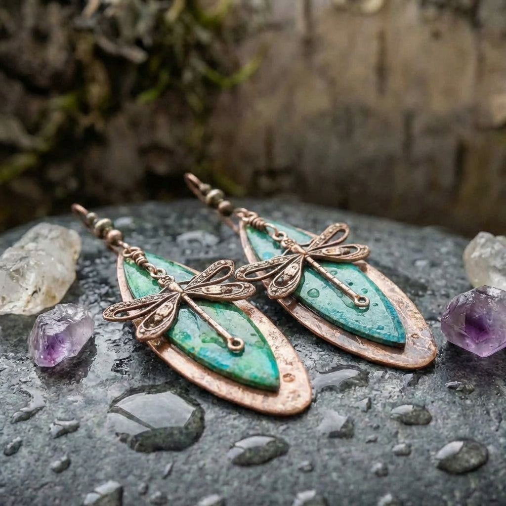 Vintage Dragonfly Stone Earrings
