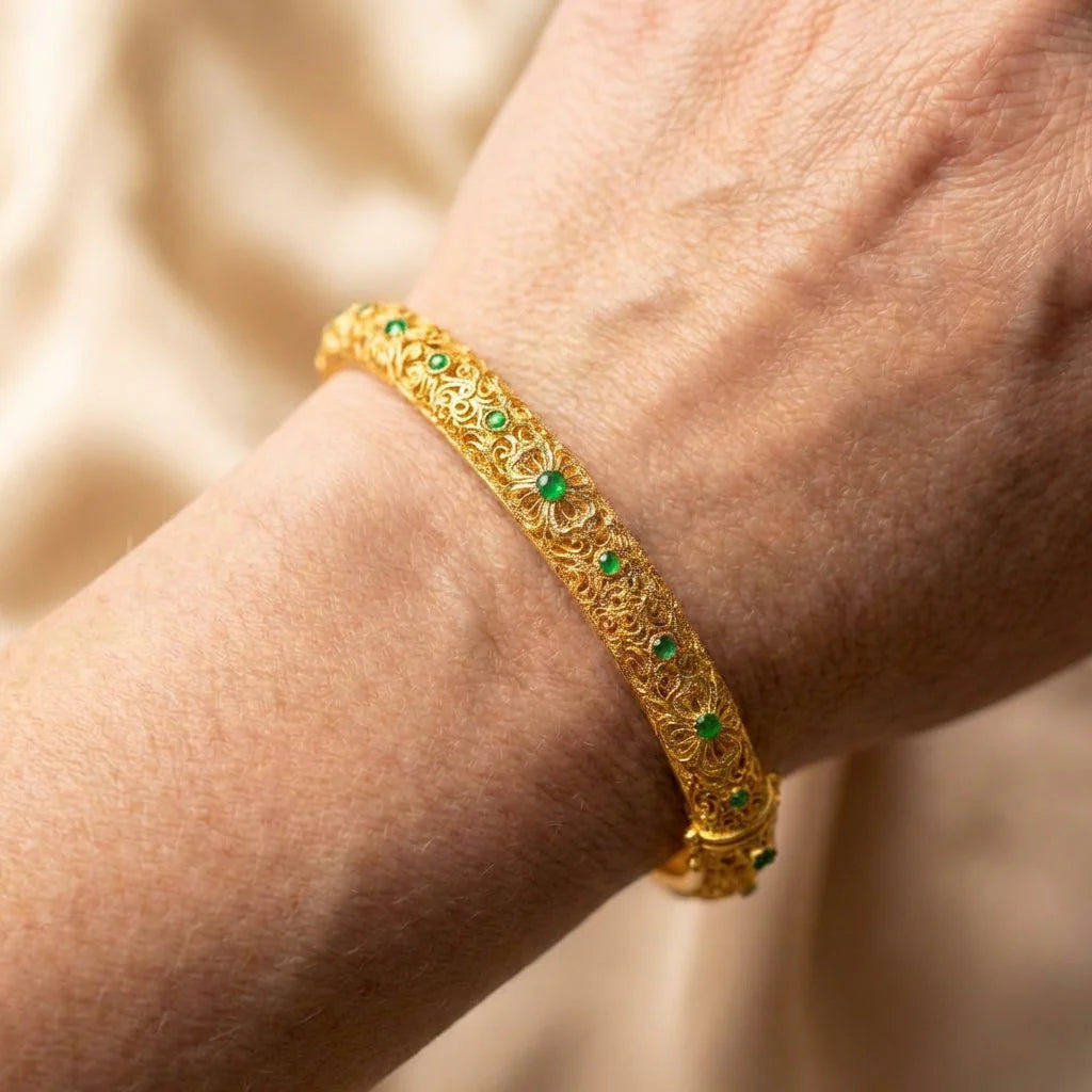 Vintage Gold Emerald Bangle