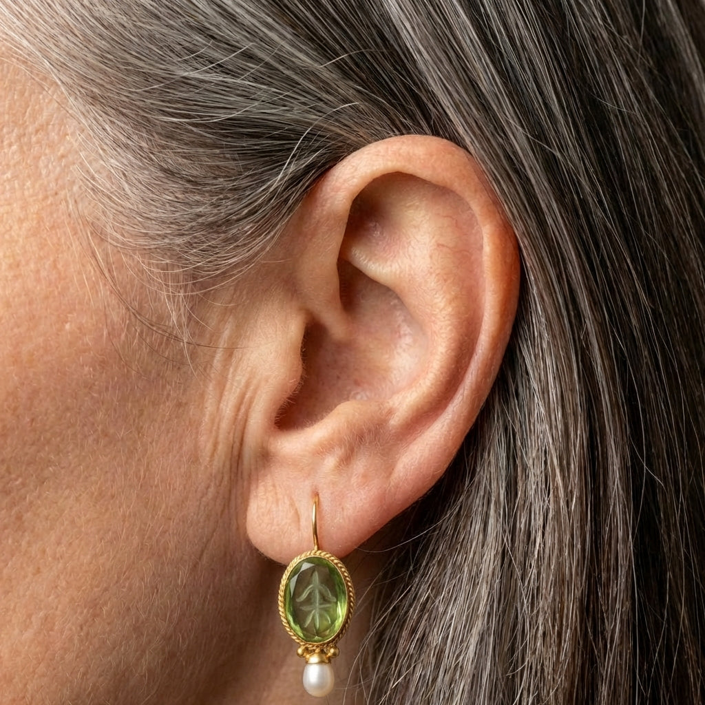 Vintage Green Intaglio Earrings