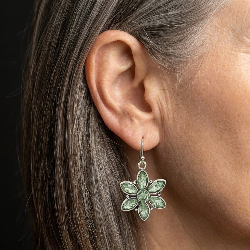Vintage Green Stone Flower Earrings