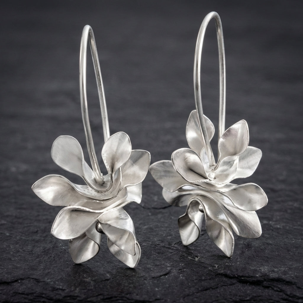 Vintage Irregular Blossom Silver Earrings
