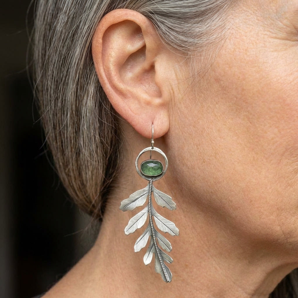 Vintage Leaf Green Stone Earrings
