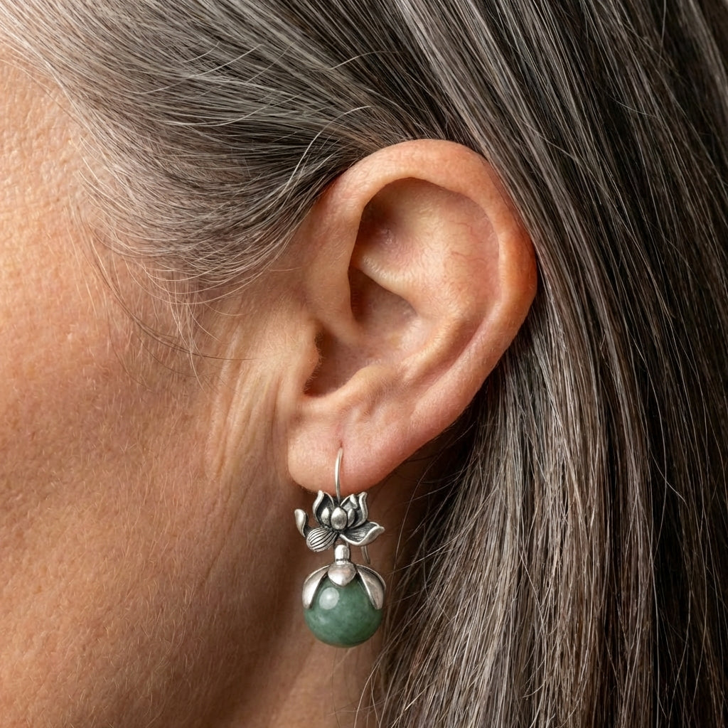 Vintage Lotus Jade Earrings