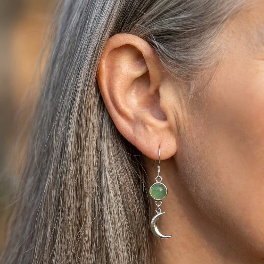 Vintage Moon Green Stone Earrings