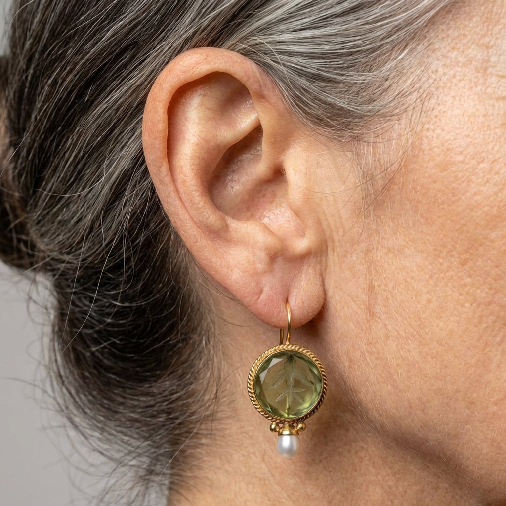 Vintage Prehnite Pearl Earrings