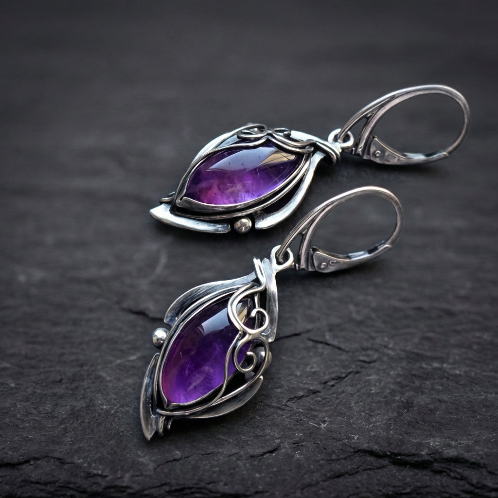 Vintage Purple Stone Dangle Earrings