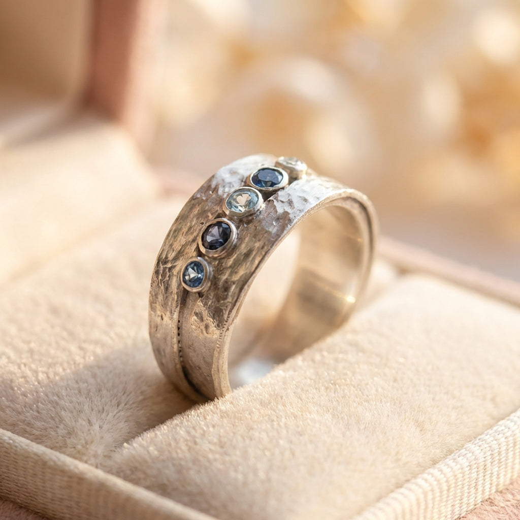 Vintage Silver Inlaid Blue Stones Ring
