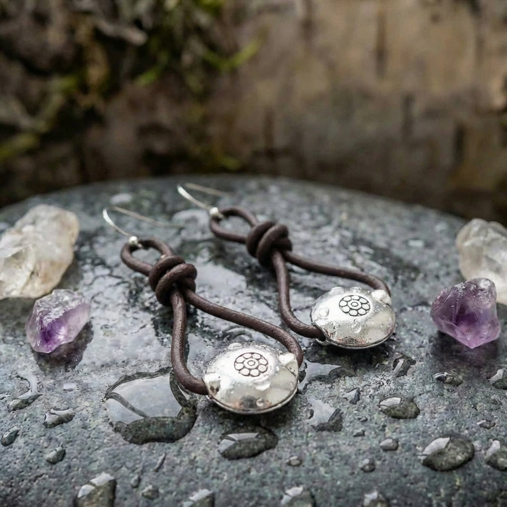 Vintage Silver Leather Earrings