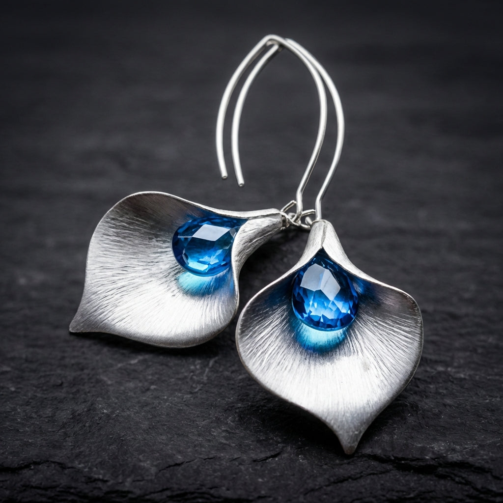 Vintage Silver & Sapphire Petal Earrings