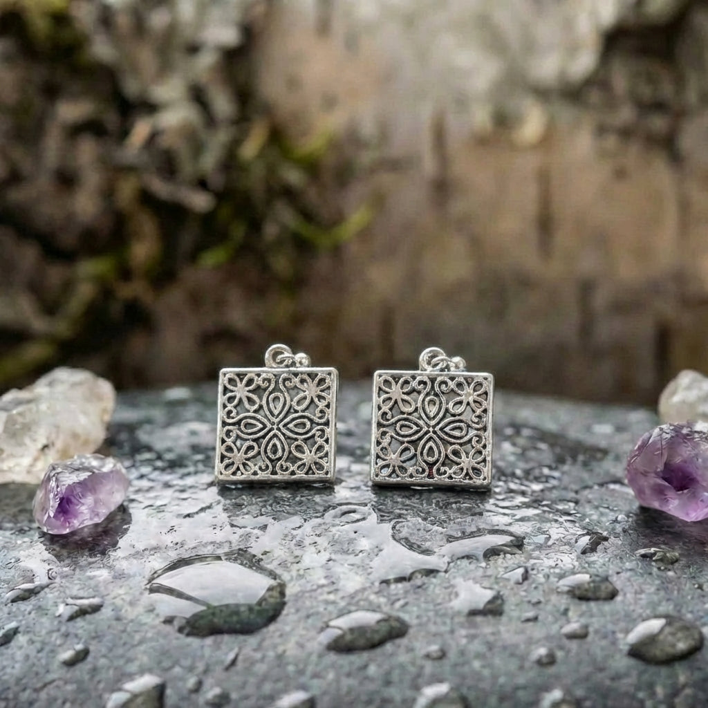 Vintage Silver Square Earrings