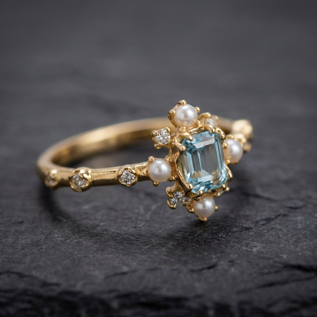Vintage Sky Blue Gem Pearl Ring