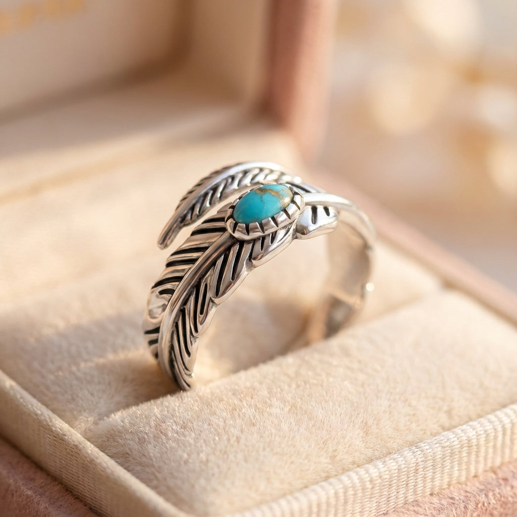 Vintage Turquoise Feather Ring