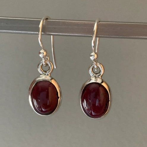 Boho Red Stone Silver Earrings